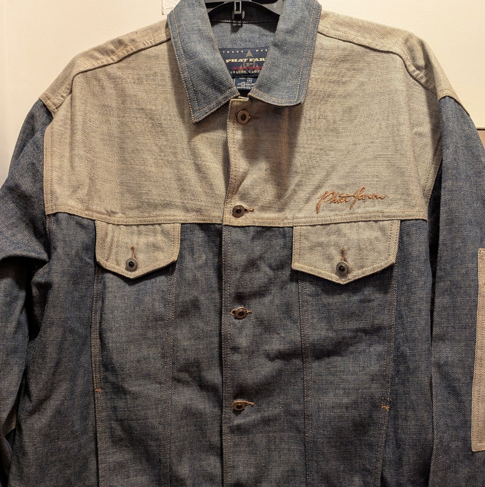 Phat Farm Men's 2XL Blue and Tan Denim Shirt Jacket